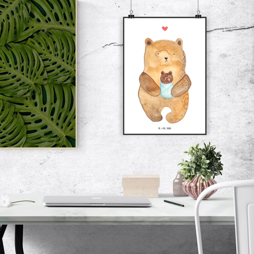 Poster Bär Baby Poster, Wandposter, Bild, Wanddeko, Küchenposter, Kinderposter, Wanddeko Bild, Raumdekoration, Wanddekoration, Handgemaltes Poster, Mr. & Mrs. Panda Poster, Designposter, Kunstdruck, Posterdruck, Bär, Teddy, Teddybär, Eltern, Mutter, Baby, Taufe, Geburt, Nichte, Neffe, Enkel, Enkelin, Täufling, Geburtstag, Glückwunsch