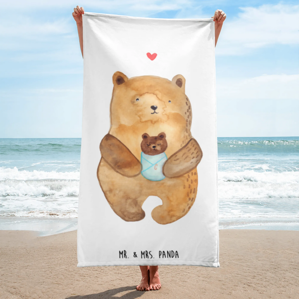 XL Badehandtuch Bär mit Baby Handtuch, Badetuch, Duschtuch, Strandtuch, Saunatuch, Bär, Teddy, Teddybär, Eltern, Mutter, Baby, Taufe, Geburt, Nichte, Neffe, Enkel, Enkelin, Täufling, Geburtstag, Glückwunsch