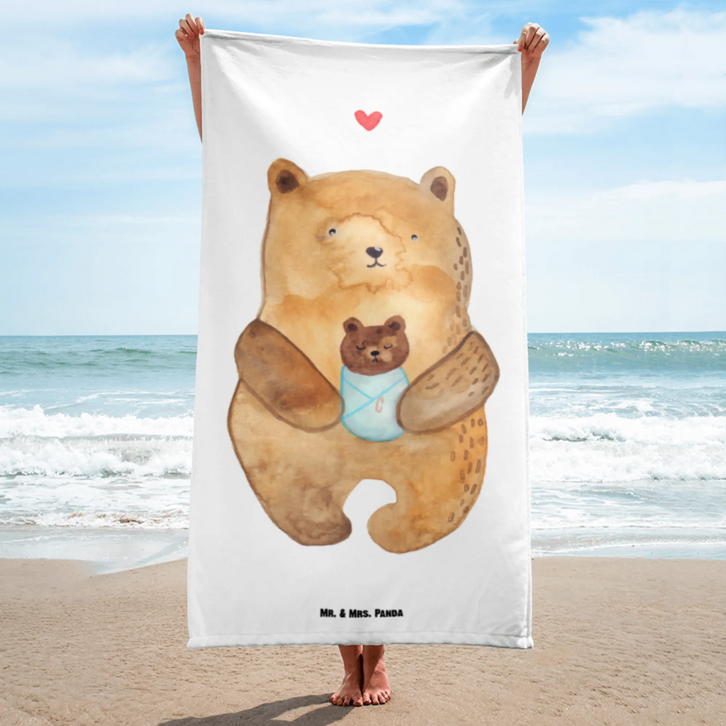 XL Badehandtuch Bär mit Baby Handtuch, Badetuch, Duschtuch, Strandtuch, Saunatuch, Bär, Teddy, Teddybär, Eltern, Mutter, Baby, Taufe, Geburt, Nichte, Neffe, Enkel, Enkelin, Täufling, Geburtstag, Glückwunsch