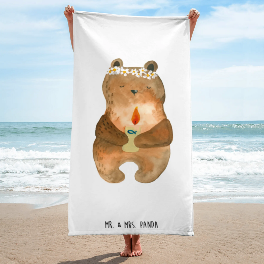 XL Badehandtuch Kommunion-Bär Handtuch, Badetuch, Duschtuch, Strandtuch, Saunatuch, Bär, Teddy, Teddybär, Kommunion, Gottes Segen, Taufkerze, katholisch