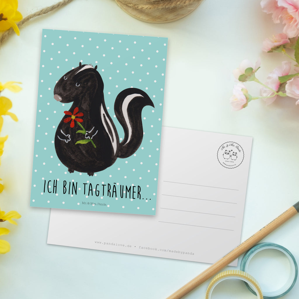 Postkarte Stinktier Blume Postkarte, Karte, Geschenkkarte, Grußkarte, Einladung, Ansichtskarte, Geburtstagskarte, Einladungskarte, Dankeskarte, Ansichtskarten, Einladung Geburtstag, Einladungskarten Geburtstag, Stinktier, Skunk, Wildtier, Raubtier, Stinker, Stinki, Tagträumer, verträumt, Dreams, Träume