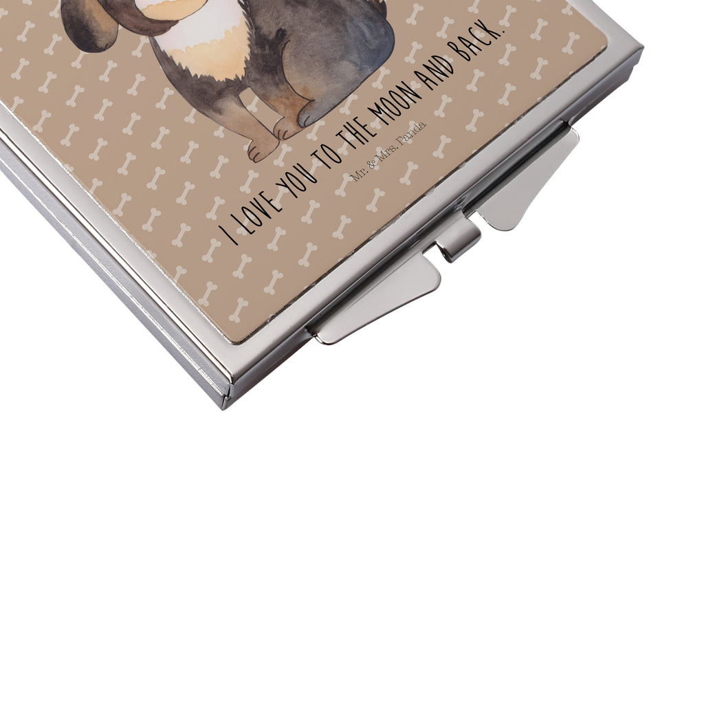 Handtaschenspiegel quadratisch Hund Entspannen Spiegel, Handtasche, Quadrat, silber, schminken, Schminkspiegel, Hund, Hundemotiv, Haustier, Hunderasse, Tierliebhaber, Hundebesitzer, Sprüche, schwarzer Hund, Hundeliebe, Liebe, Hundeglück