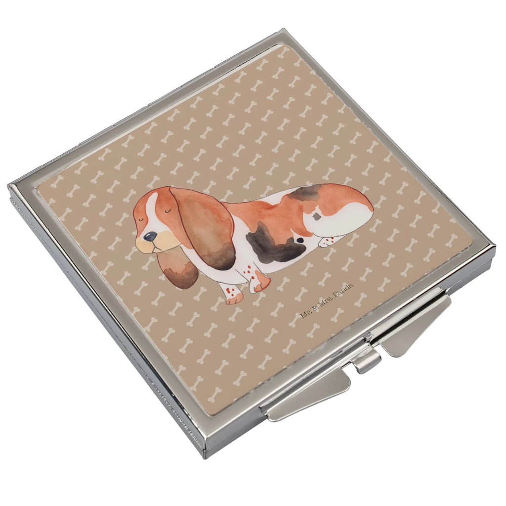 Handtaschenspiegel quadratisch Hund Basset Hound Spiegel, Handtasche, Quadrat, silber, schminken, Schminkspiegel, Hund, Hundemotiv, Haustier, Hunderasse, Tierliebhaber, Hundebesitzer, Sprüche, Basset Hound, Basset, Hundeliebe, kinderlos