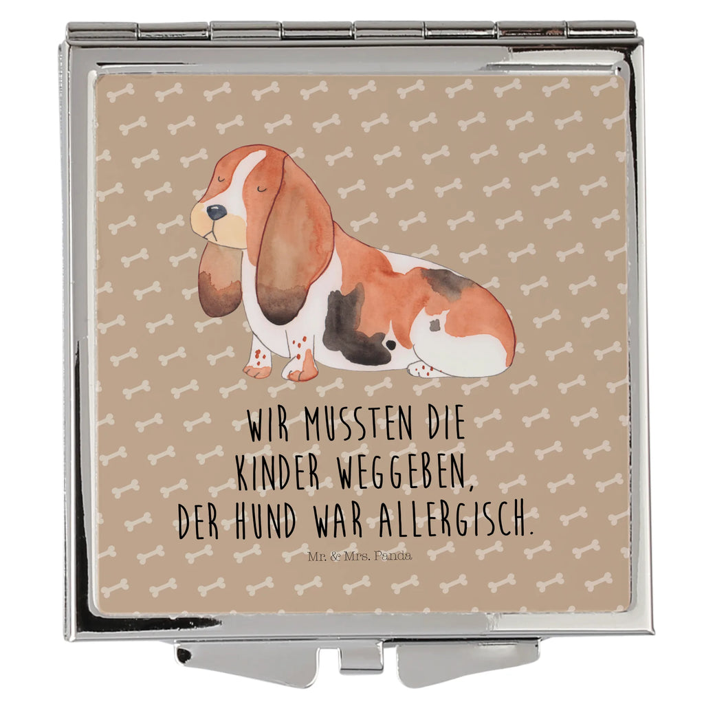 Handtaschenspiegel quadratisch Hund Basset Hound Spiegel, Handtasche, Quadrat, silber, schminken, Schminkspiegel, Hund, Hundemotiv, Haustier, Hunderasse, Tierliebhaber, Hundebesitzer, Sprüche, Basset Hound, Basset, Hundeliebe, kinderlos