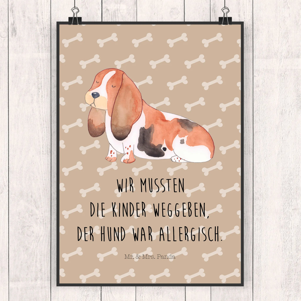 Poster Hund Basset Hound Poster, Wandposter, Bild, Wanddeko, Küchenposter, Kinderposter, Wanddeko Bild, Raumdekoration, Wanddekoration, Handgemaltes Poster, Mr. & Mrs. Panda Poster, Designposter, Kunstdruck, Posterdruck, Hund, Hundemotiv, Haustier, Hunderasse, Tierliebhaber, Hundebesitzer, Sprüche, Basset Hound, Basset, Hundeliebe, kinderlos