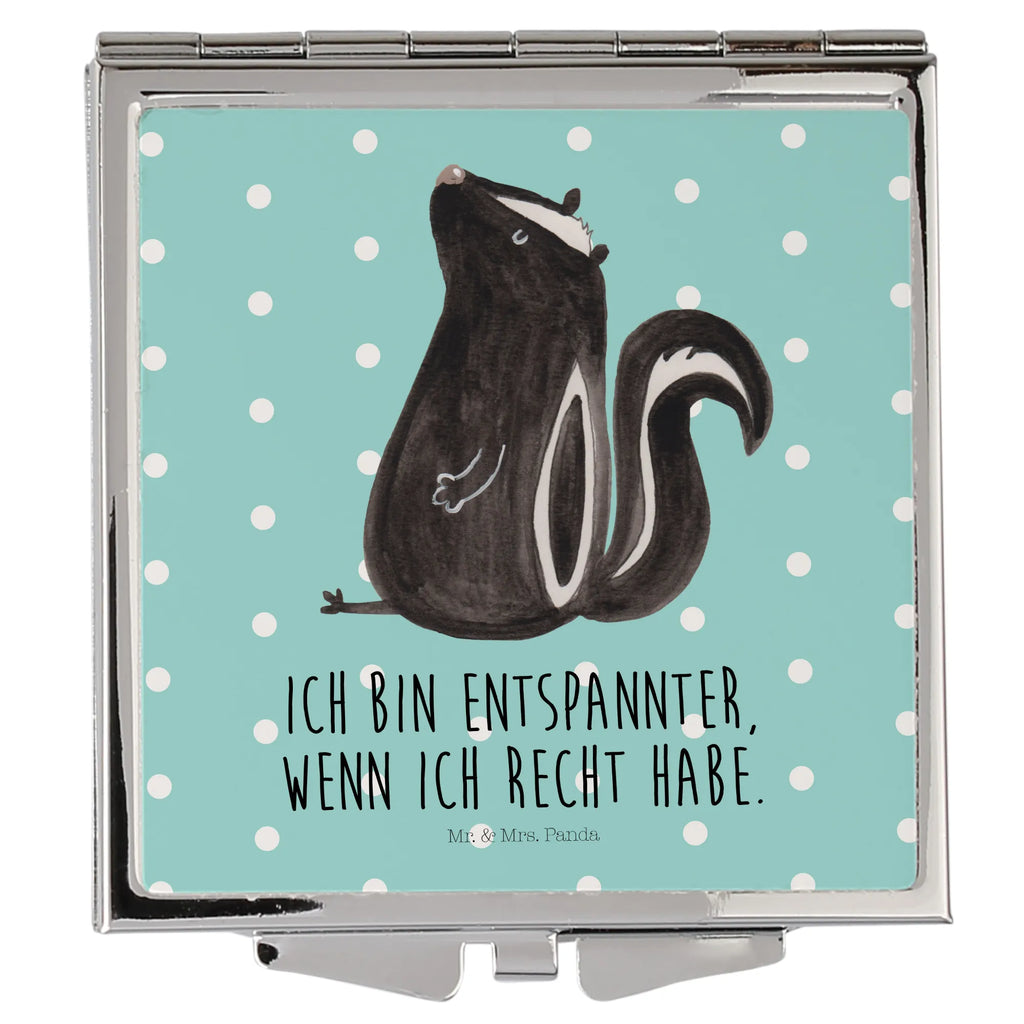 Handtaschenspiegel quadratisch Stinktier Sitzen Spiegel, Handtasche, Quadrat, silber, schminken, Schminkspiegel, Stinktier, Skunk, Wildtier, Raubtier, Stinker, Stinki, Spruch, Büro, Recht, Besserwisser