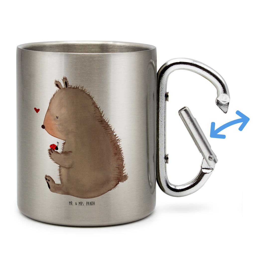 Edelstahlbecher Bär mit Marienkäfer Edelstahltasse, Karabiner, Edelstahlbecher, Outdoor, Camping, Tasse, Becher, Bär, Teddy, Teddybär, Marienkäfer, Liebe, Freiheit, Motivation, Das Leben ist schön