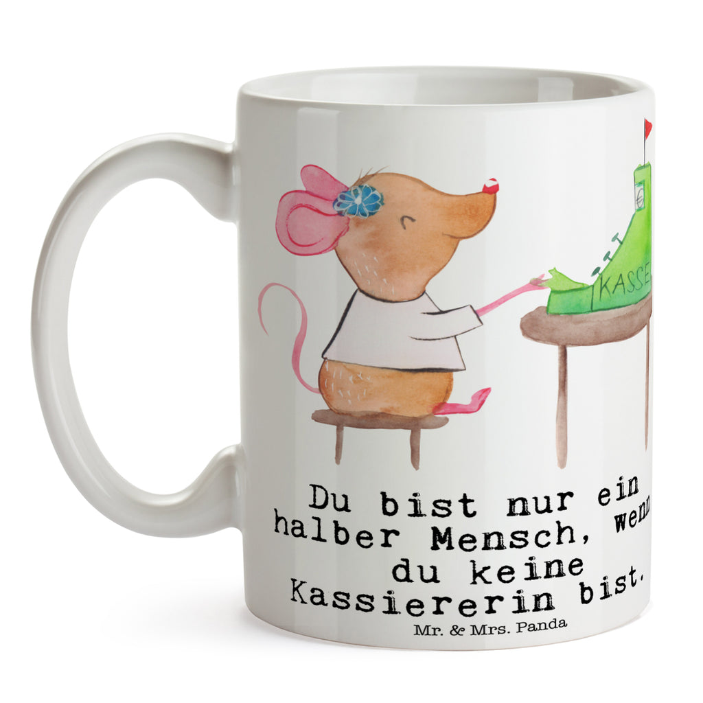 Tasse Kassiererin mit Herz Tasse, Kaffeetasse, Teetasse, Becher, Kaffeebecher, Teebecher, Keramiktasse, Porzellantasse, Büro Tasse, Geschenk Tasse, Tasse Sprüche, Tasse Motive, Beruf, Ausbildung, Jubiläum, Abschied, Rente, Kollege, Kollegin, Geschenk, Schenken, Arbeitskollege, Mitarbeiter, Firma, Danke, Dankeschön, Kassiererin, Kassenwartin, Mitarbeiterin Kasse