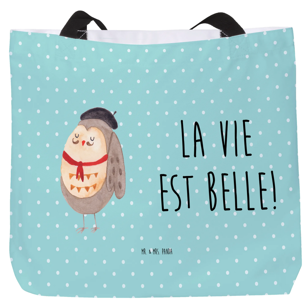 Shopper Eule Frankreich Beutel, Einkaufstasche, Tasche, Strandtasche, Einkaufsbeutel, Shopper, Schultasche, Freizeittasche, Tragebeutel, Schulbeutel, Alltagstasche, Eule, Eulen, Eule Deko, Owl, hibou, La vie est belle, das Leben ist schön, Spruch schön, Spruch Französisch, Frankreich