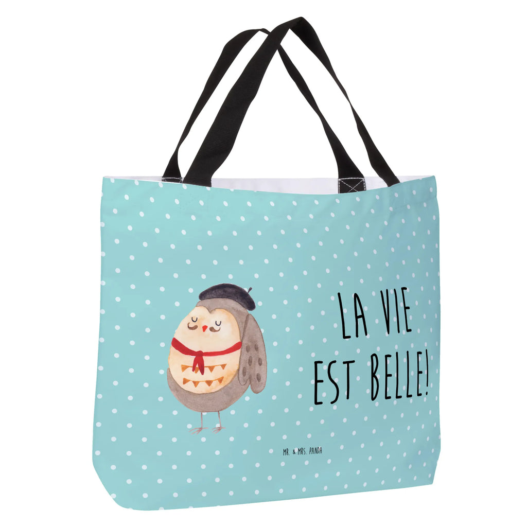 Shopper Eule Frankreich Beutel, Einkaufstasche, Tasche, Strandtasche, Einkaufsbeutel, Shopper, Schultasche, Freizeittasche, Tragebeutel, Schulbeutel, Alltagstasche, Eule, Eulen, Eule Deko, Owl, hibou, La vie est belle, das Leben ist schön, Spruch schön, Spruch Französisch, Frankreich