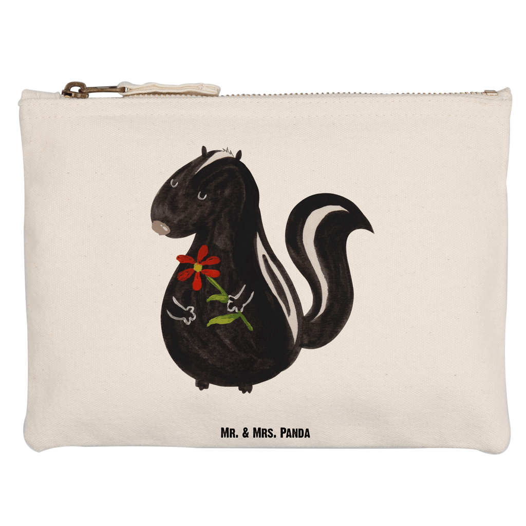 Schminktasche Stinktier Blume Schminktasche, Kosmetiktasche, Kosmetikbeutel, Stiftemäppchen, Etui, Federmappe, Makeup, XXL, Schminketui, Kosmetiketui, Schlamperetui, Stinktier, Skunk, Wildtier, Raubtier, Stinker, Stinki, Tagträumer, verträumt, Dreams, Träume