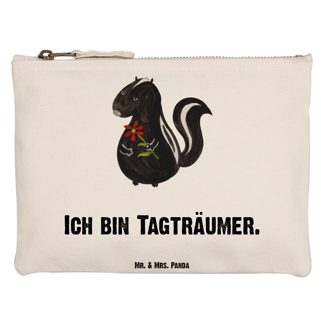 Schminktasche Stinktier Blume Schminktasche, Kosmetiktasche, Kosmetikbeutel, Stiftemäppchen, Etui, Federmappe, Makeup, XXL, Schminketui, Kosmetiketui, Schlamperetui, Stinktier, Skunk, Wildtier, Raubtier, Stinker, Stinki, Tagträumer, verträumt, Dreams, Träume