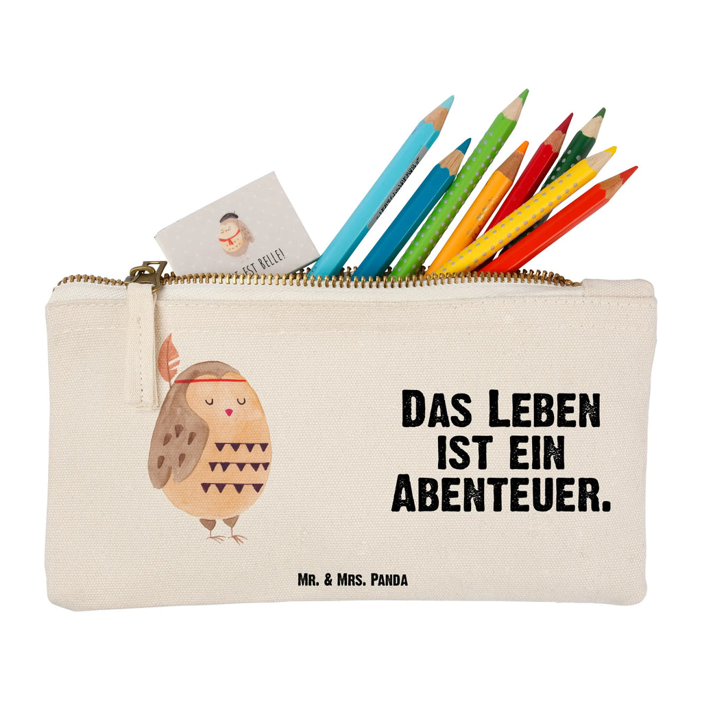 Schminktasche Eule Federschmuck Schminktasche, Kosmetiktasche, Kosmetikbeutel, Stiftemäppchen, Etui, Federmappe, Makeup, XXL, Schminketui, Kosmetiketui, Schlamperetui, Eule, Eule Deko, Owl, Das Leben ist ein Abenteuer, Reisespruch, Federschmuck, Dekoration