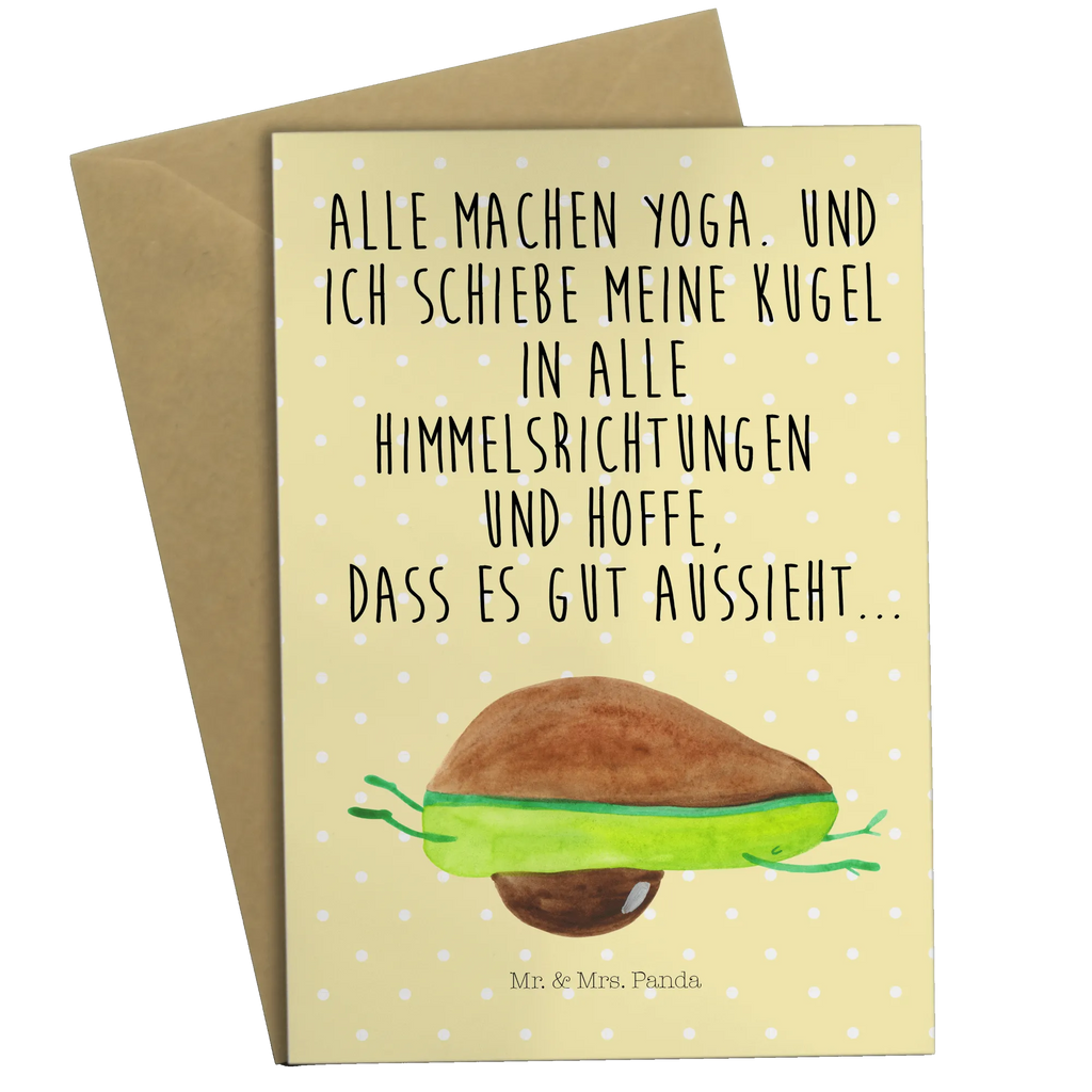 Grußkarte Avocado Yoga Grußkarte, Klappkarte, Einladungskarte, Glückwunschkarte, Hochzeitskarte, Geburtstagskarte, Karte, Ansichtskarten, Avocado, Veggie, Vegan, Gesund, Avocado Yoga Vegan