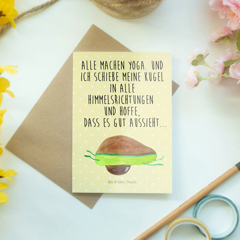 Grußkarte Avocado Yoga Grußkarte, Klappkarte, Einladungskarte, Glückwunschkarte, Hochzeitskarte, Geburtstagskarte, Karte, Ansichtskarten, Avocado, Veggie, Vegan, Gesund, Avocado Yoga Vegan