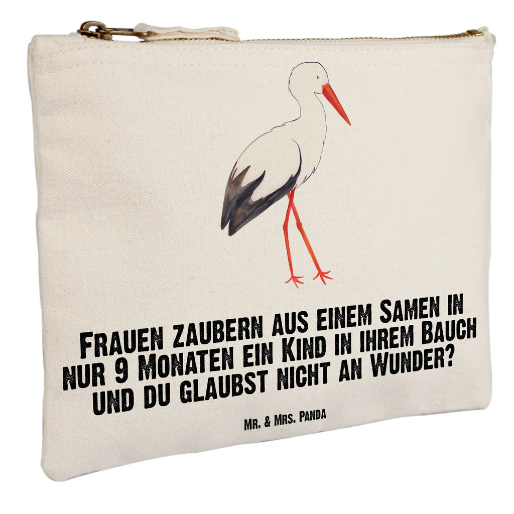 Schminktasche Storch Schminktasche, Kosmetiktasche, Kosmetikbeutel, Stiftemäppchen, Etui, Federmappe, Makeup, XXL, Schminketui, Kosmetiketui, Schlamperetui, Tiermotive, Gute Laune, lustige Sprüche, Tiere, Storch, Störche, Schwangerschaft, Geburt, Mutter, Mütter, Mutter werden, Schwanger, Babybauch, Baby