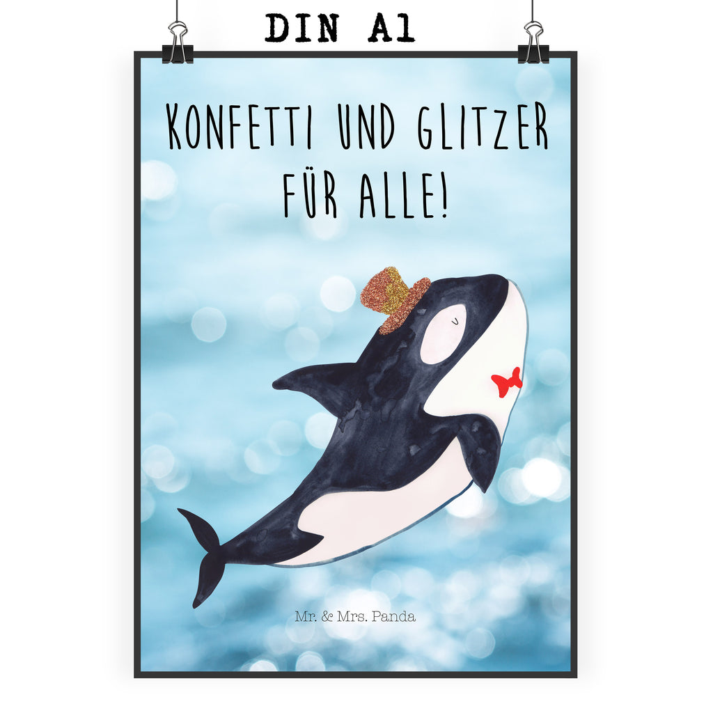 Poster Orca Zylinder Poster, Wandposter, Bild, Wanddeko, Küchenposter, Kinderposter, Wanddeko Bild, Raumdekoration, Wanddekoration, Handgemaltes Poster, Mr. & Mrs. Panda Poster, Designposter, Kunstdruck, Posterdruck, Meerestiere, Meer, Urlaub, Narwal, Glitter, Konfetti, Glitzer, Geburtstag, Feier, Fete, Fest, Glückwunsch, Orca