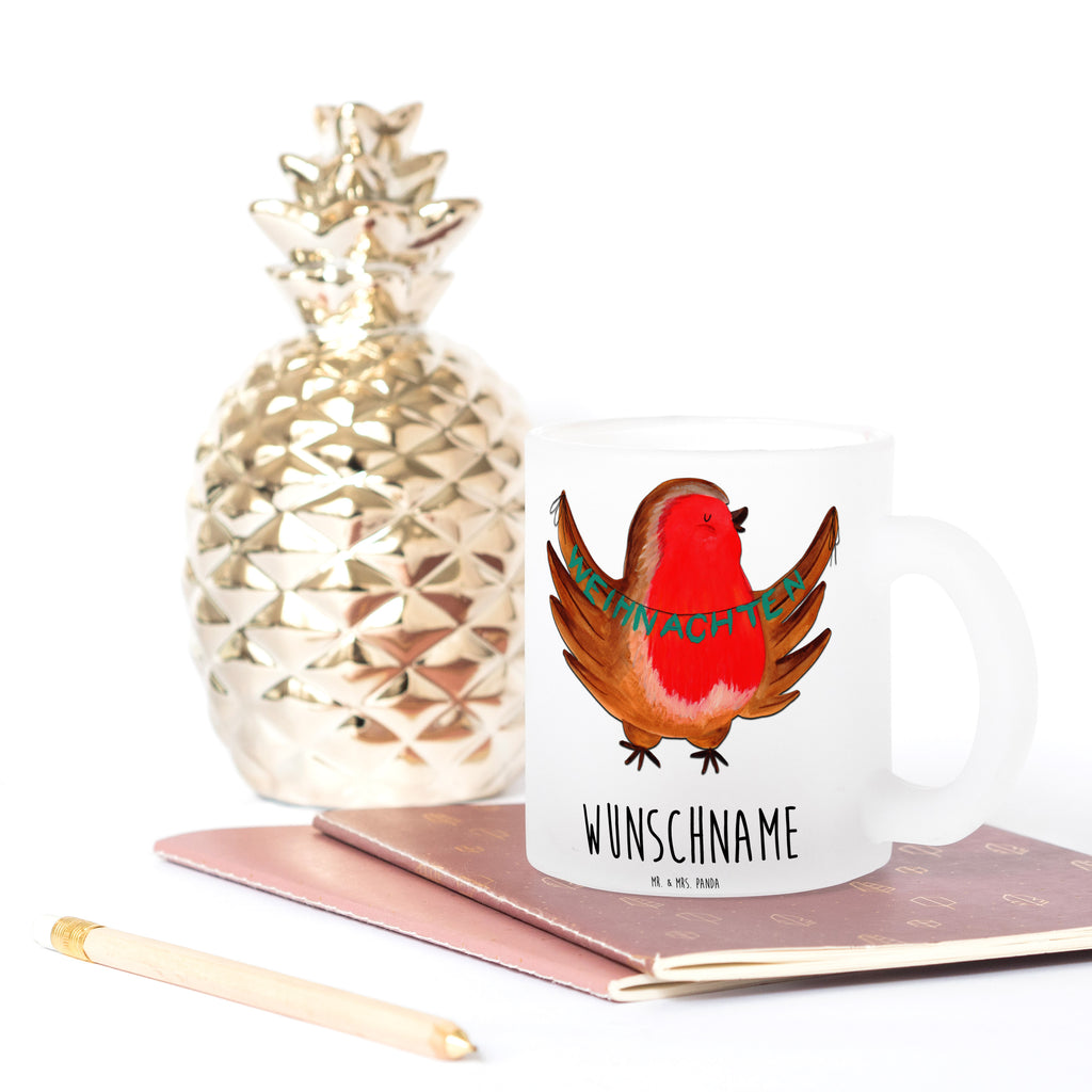 Personalisierte Teetasse Rotkehlchen Weihnachten Personalisierte Teetasse, Personalisiertes Teeglas, Personalisierter Teebecher, Personalisierte Glas Teetasse, Personalisierte Teetasse aus Glas, Teetasse mit Namen, Teeglas mit Namen, Teebecher mit Namen, Glas Teetasse mit Namen, Teetasse aus Glas mit Namen, Teetasse Wunschname, Teetasse selbst gestalten., Winter, Weihnachten, Weihnachtsdeko, Nikolaus, Advent, Heiligabend, Wintermotiv, Frohe Weihnachten, Weihnachtsmotiv, Weihnachtsgruß, Vogel, xmas