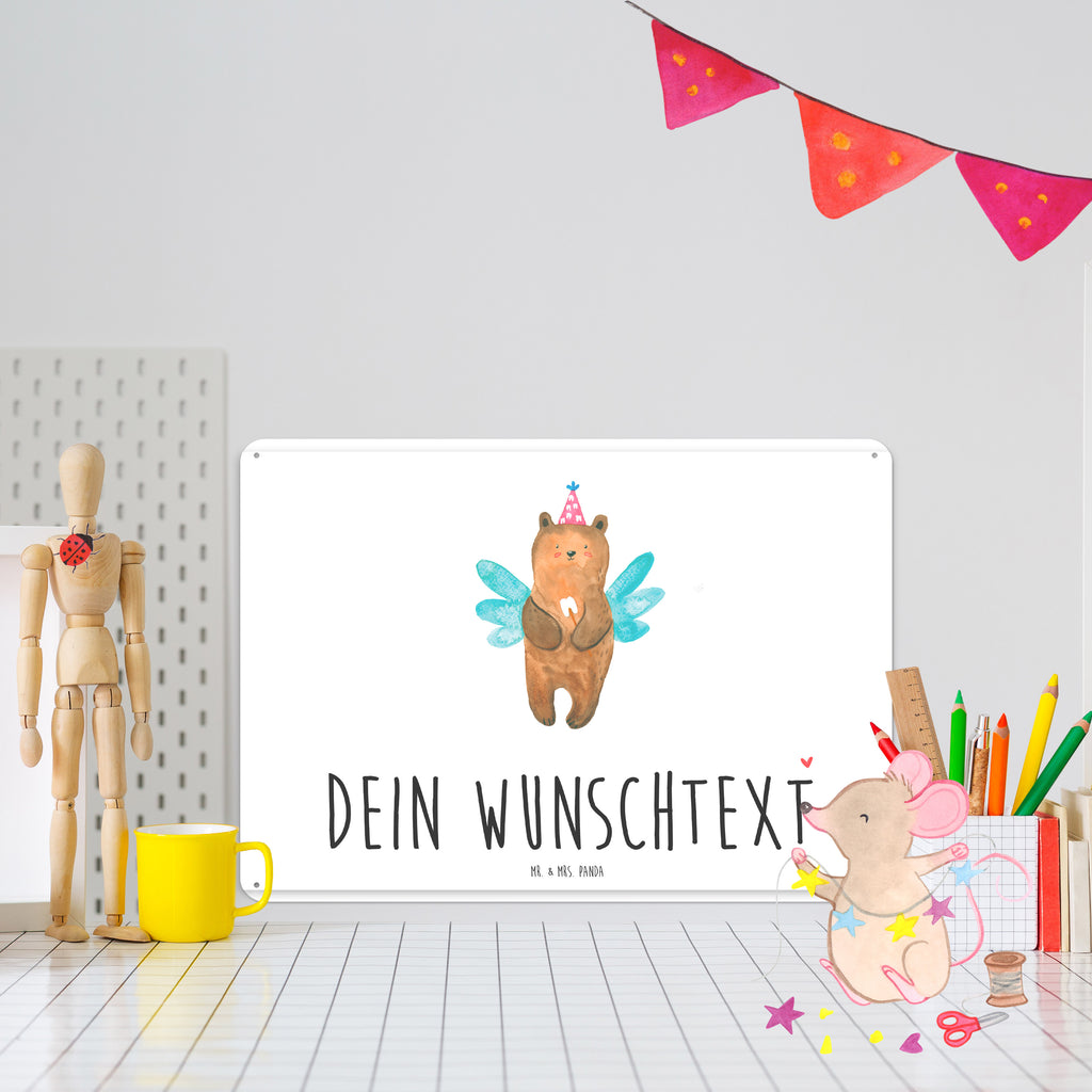 Personalisiertes Blechschild Bär Zahnfee Blechschild, Metallschild, Geschenk Schild, Schild, Magnet-Metall-Schild, Deko Schild, Wandschild, Wand-Dekoration, Türschild, Bär, Teddy, Teddybär, Zahnfee, Fee, Milchzahn, Erster Zahn