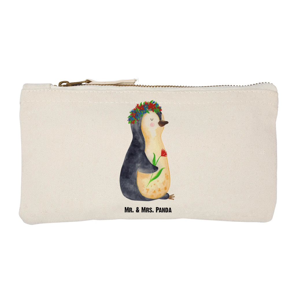 Schminktasche Pinguin Blumen Schminktasche, Kosmetiktasche, Kosmetikbeutel, Stiftemäppchen, Etui, Federmappe, Makeup, XXL, Schminketui, Kosmetiketui, Schlamperetui, Pinguin, Pinguine, Blumenkranz, Universum, Leben, Wünsche, Ziele, Lebensziele, Motivation, Lebenslust, Liebeskummer, Geschenkidee