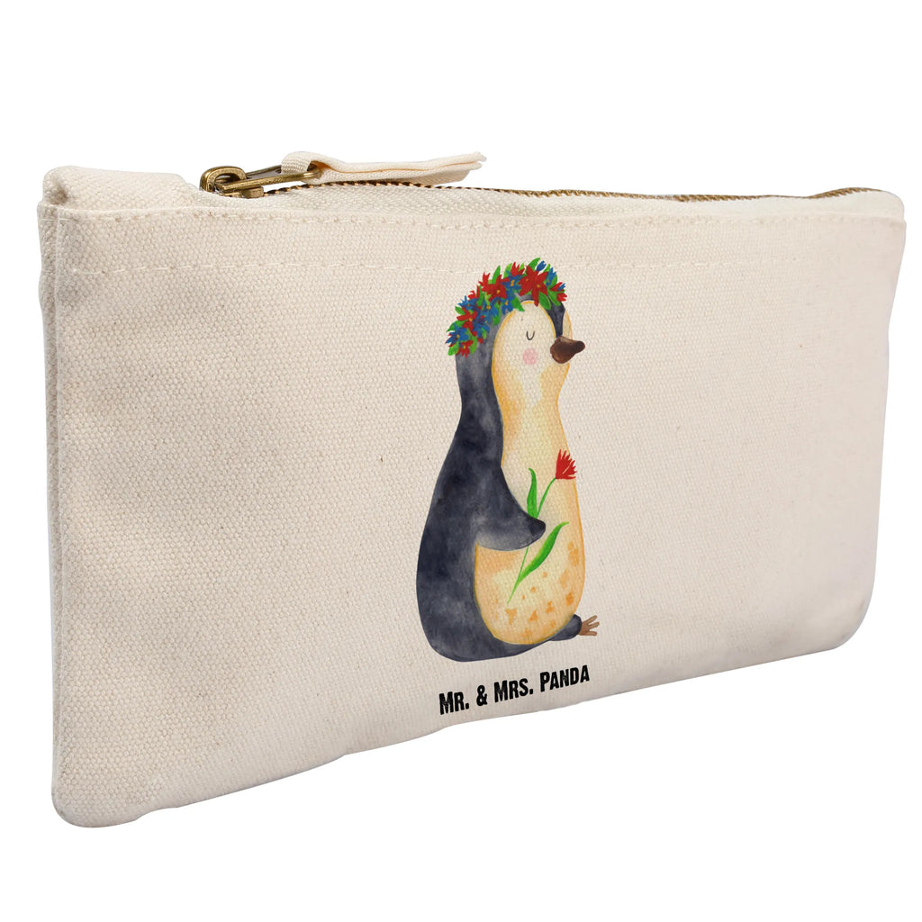 Schminktasche Pinguin Blumen Schminktasche, Kosmetiktasche, Kosmetikbeutel, Stiftemäppchen, Etui, Federmappe, Makeup, XXL, Schminketui, Kosmetiketui, Schlamperetui, Pinguin, Pinguine, Blumenkranz, Universum, Leben, Wünsche, Ziele, Lebensziele, Motivation, Lebenslust, Liebeskummer, Geschenkidee