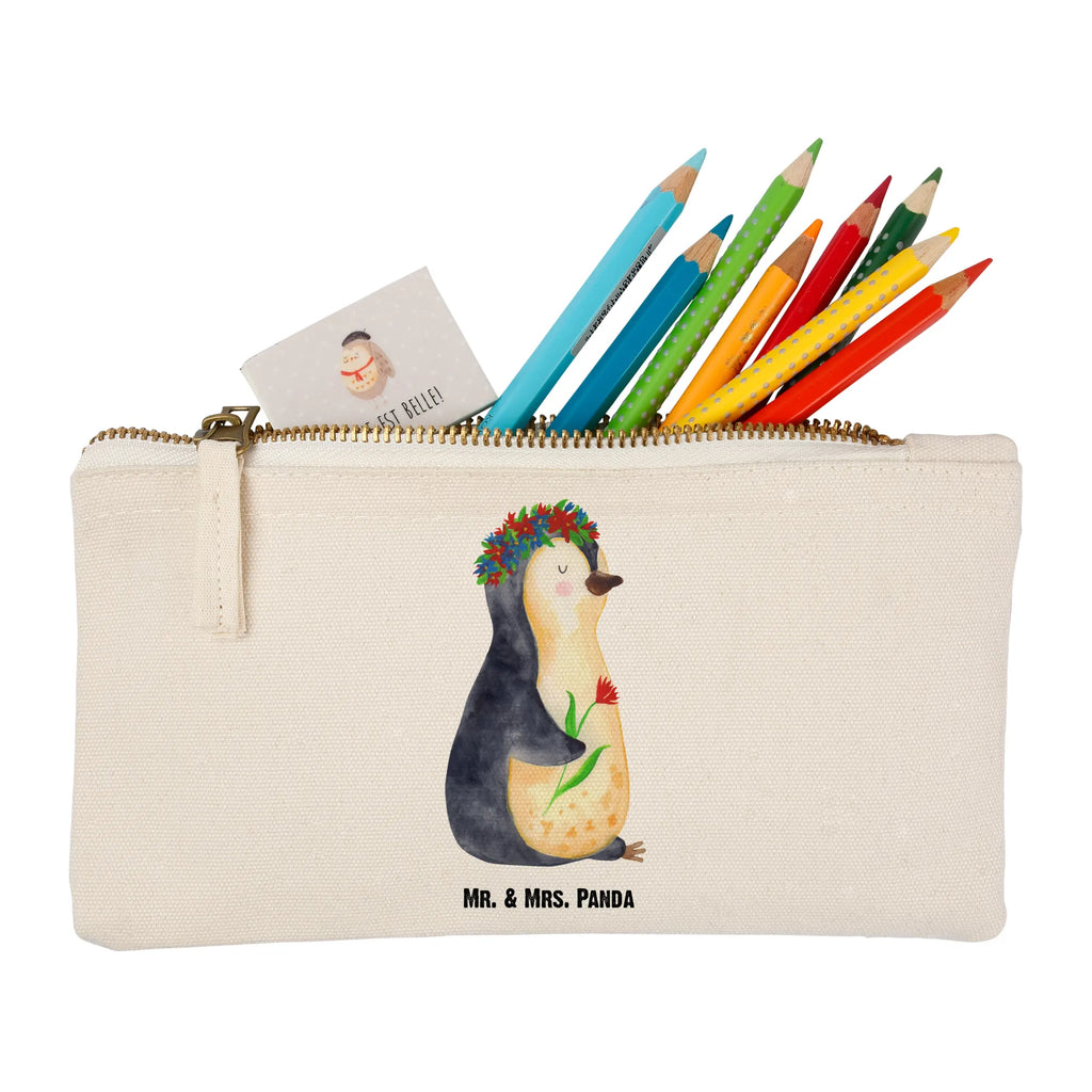 Schminktasche Pinguin Blumen Schminktasche, Kosmetiktasche, Kosmetikbeutel, Stiftemäppchen, Etui, Federmappe, Makeup, XXL, Schminketui, Kosmetiketui, Schlamperetui, Pinguin, Pinguine, Blumenkranz, Universum, Leben, Wünsche, Ziele, Lebensziele, Motivation, Lebenslust, Liebeskummer, Geschenkidee