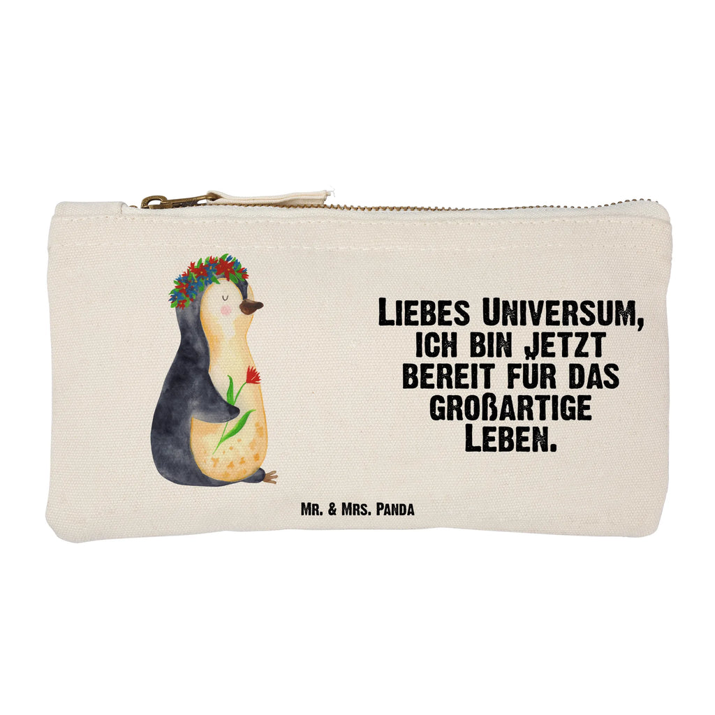 Schminktasche Pinguin Blumen Schminktasche, Kosmetiktasche, Kosmetikbeutel, Stiftemäppchen, Etui, Federmappe, Makeup, XXL, Schminketui, Kosmetiketui, Schlamperetui, Pinguin, Pinguine, Blumenkranz, Universum, Leben, Wünsche, Ziele, Lebensziele, Motivation, Lebenslust, Liebeskummer, Geschenkidee