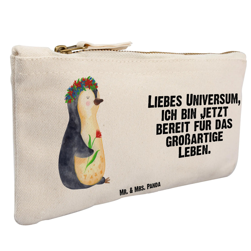 Schminktasche Pinguin Blumen Schminktasche, Kosmetiktasche, Kosmetikbeutel, Stiftemäppchen, Etui, Federmappe, Makeup, XXL, Schminketui, Kosmetiketui, Schlamperetui, Pinguin, Pinguine, Blumenkranz, Universum, Leben, Wünsche, Ziele, Lebensziele, Motivation, Lebenslust, Liebeskummer, Geschenkidee