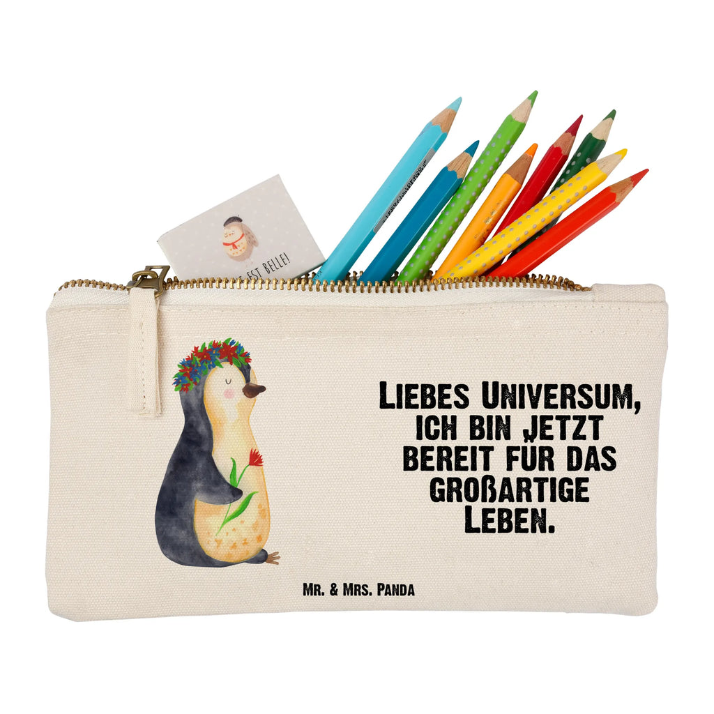 Schminktasche Pinguin Blumen Schminktasche, Kosmetiktasche, Kosmetikbeutel, Stiftemäppchen, Etui, Federmappe, Makeup, XXL, Schminketui, Kosmetiketui, Schlamperetui, Pinguin, Pinguine, Blumenkranz, Universum, Leben, Wünsche, Ziele, Lebensziele, Motivation, Lebenslust, Liebeskummer, Geschenkidee