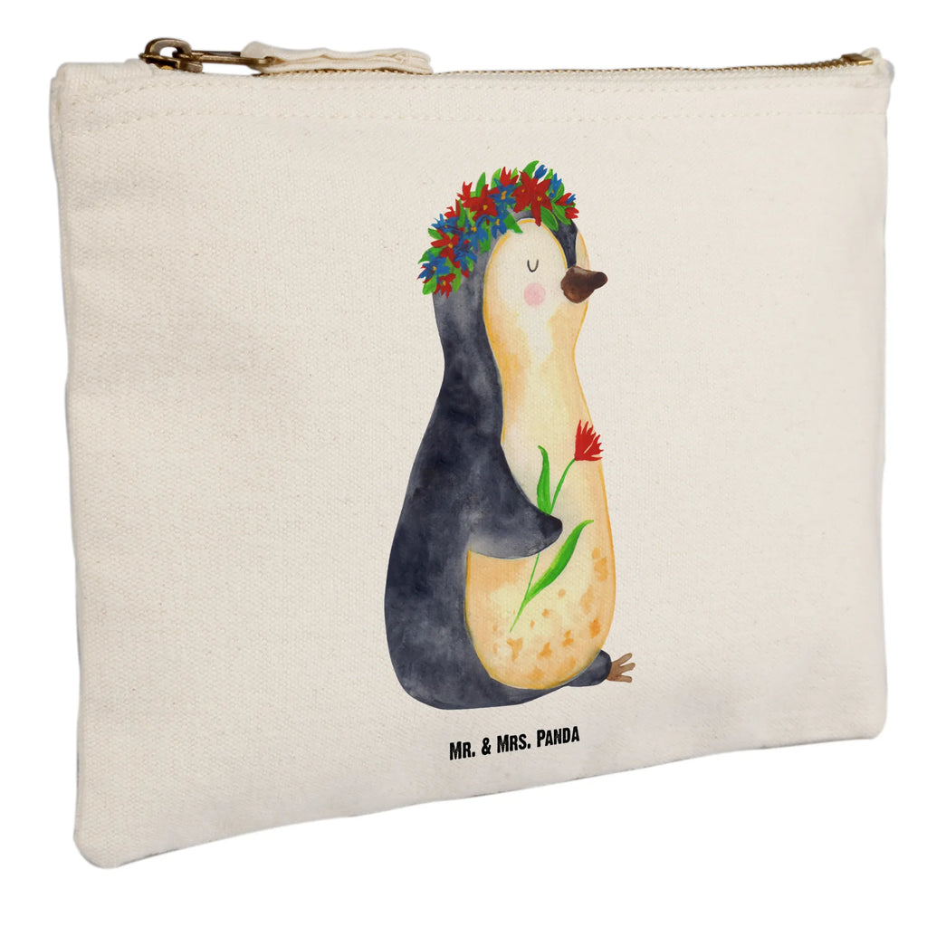 Schminktasche Pinguin Blumen Schminktasche, Kosmetiktasche, Kosmetikbeutel, Stiftemäppchen, Etui, Federmappe, Makeup, XXL, Schminketui, Kosmetiketui, Schlamperetui, Pinguin, Pinguine, Blumenkranz, Universum, Leben, Wünsche, Ziele, Lebensziele, Motivation, Lebenslust, Liebeskummer, Geschenkidee