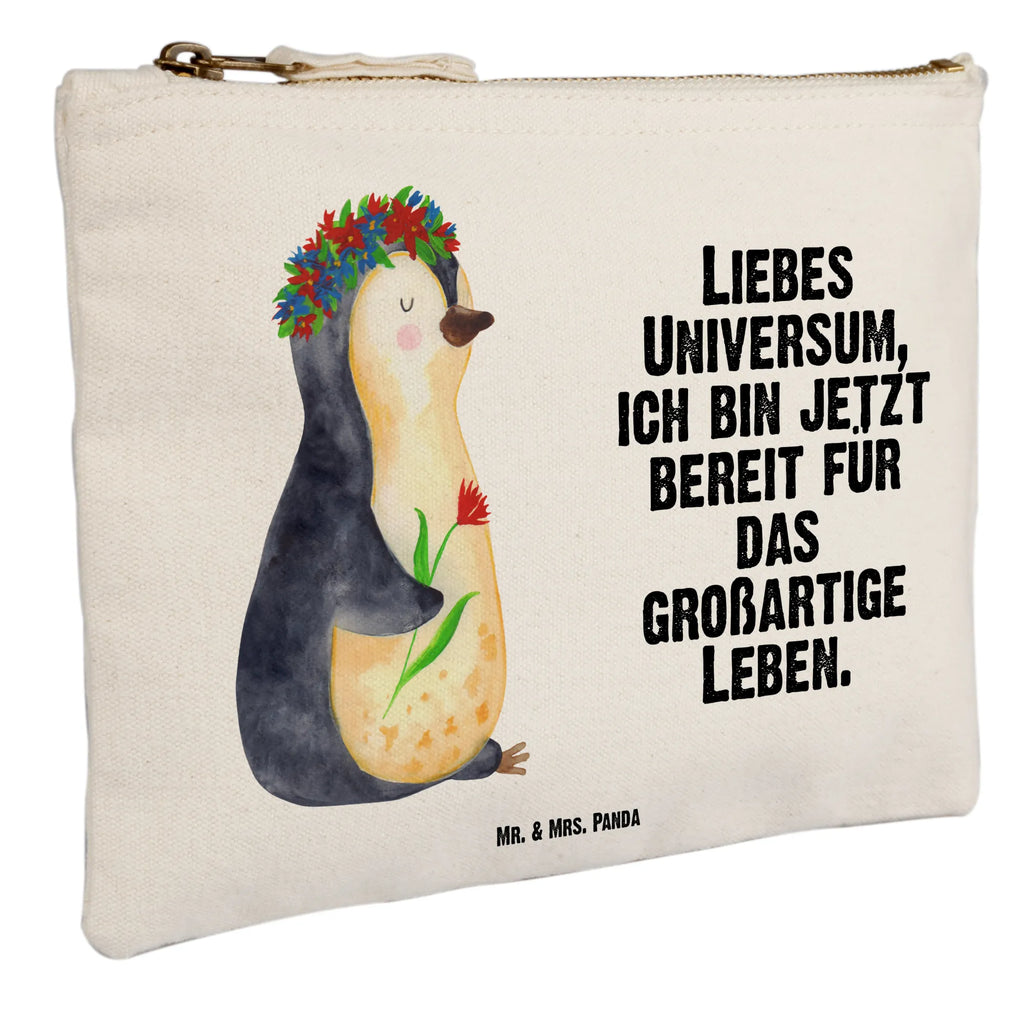 Schminktasche Pinguin Blumen Schminktasche, Kosmetiktasche, Kosmetikbeutel, Stiftemäppchen, Etui, Federmappe, Makeup, XXL, Schminketui, Kosmetiketui, Schlamperetui, Pinguin, Pinguine, Blumenkranz, Universum, Leben, Wünsche, Ziele, Lebensziele, Motivation, Lebenslust, Liebeskummer, Geschenkidee