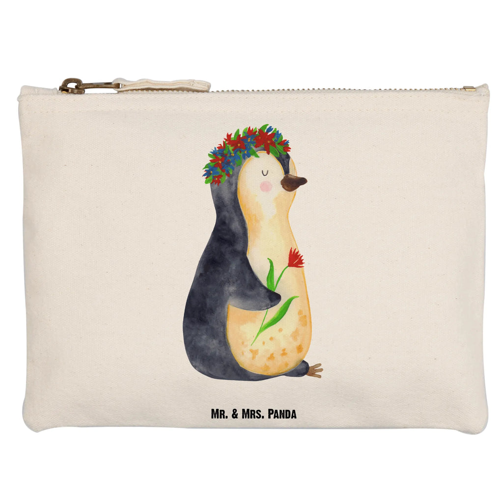 Schminktasche Pinguin Blumen Schminktasche, Kosmetiktasche, Kosmetikbeutel, Stiftemäppchen, Etui, Federmappe, Makeup, XXL, Schminketui, Kosmetiketui, Schlamperetui, Pinguin, Pinguine, Blumenkranz, Universum, Leben, Wünsche, Ziele, Lebensziele, Motivation, Lebenslust, Liebeskummer, Geschenkidee