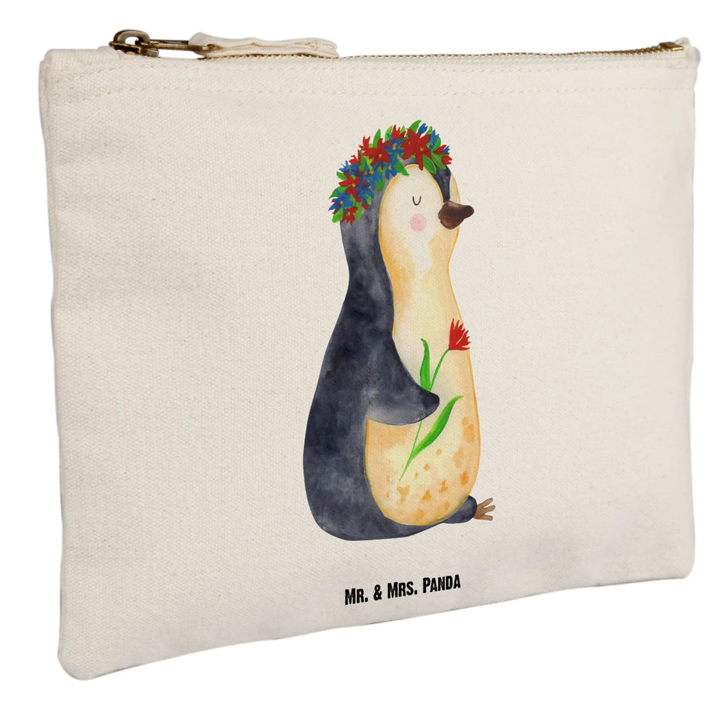 Schminktasche Pinguin Blumen Schminktasche, Kosmetiktasche, Kosmetikbeutel, Stiftemäppchen, Etui, Federmappe, Makeup, XXL, Schminketui, Kosmetiketui, Schlamperetui, Pinguin, Pinguine, Blumenkranz, Universum, Leben, Wünsche, Ziele, Lebensziele, Motivation, Lebenslust, Liebeskummer, Geschenkidee