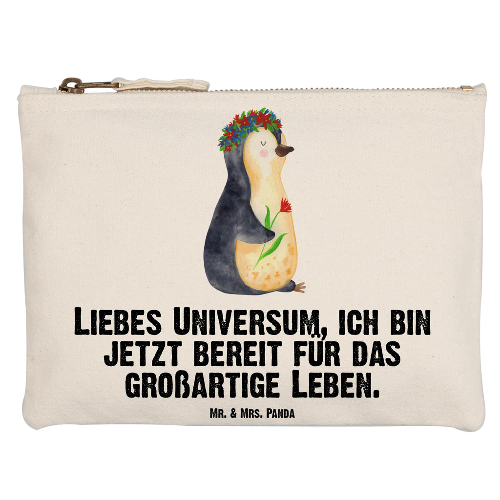 Schminktasche Pinguin Blumen Schminktasche, Kosmetiktasche, Kosmetikbeutel, Stiftemäppchen, Etui, Federmappe, Makeup, XXL, Schminketui, Kosmetiketui, Schlamperetui, Pinguin, Pinguine, Blumenkranz, Universum, Leben, Wünsche, Ziele, Lebensziele, Motivation, Lebenslust, Liebeskummer, Geschenkidee