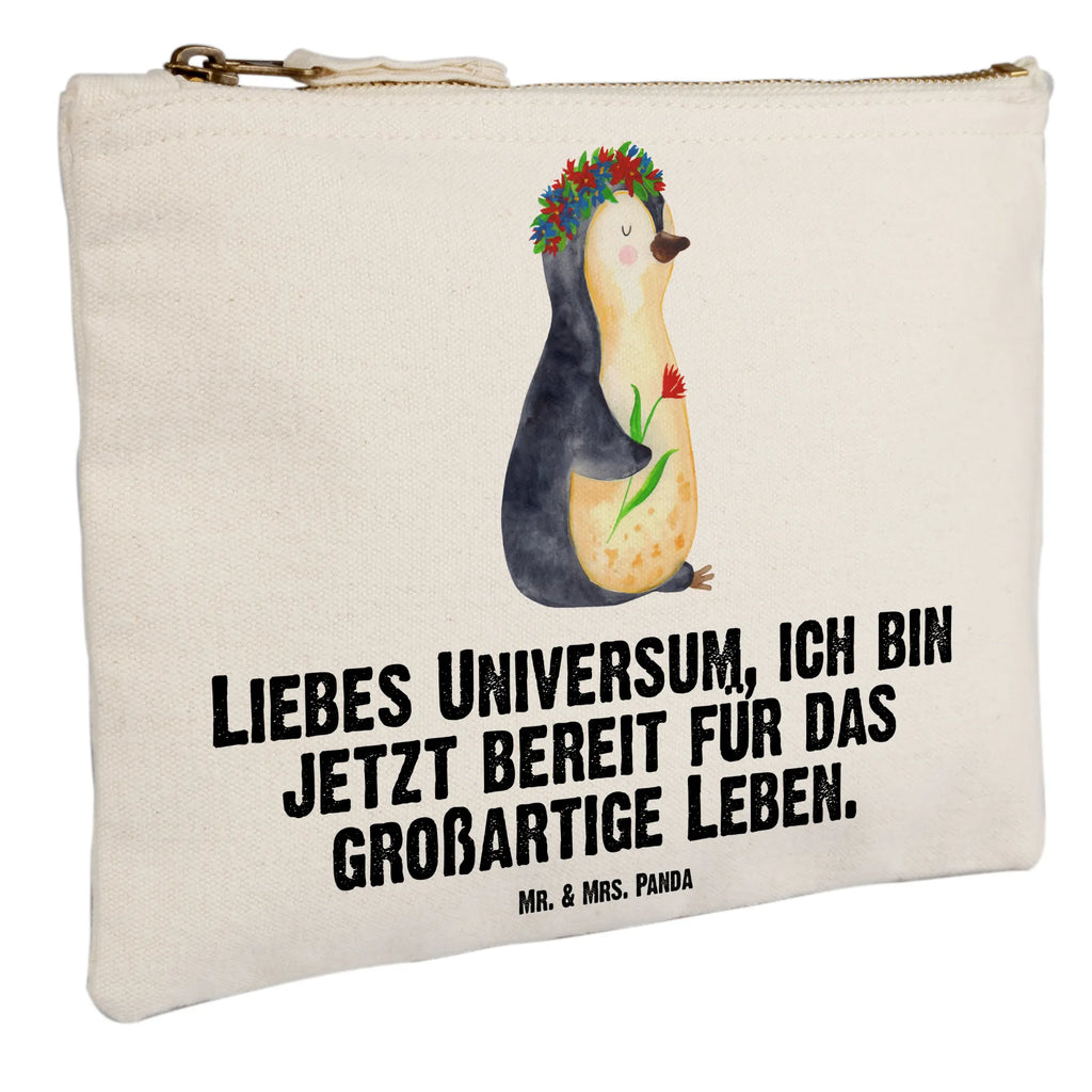 Schminktasche Pinguin Blumen Schminktasche, Kosmetiktasche, Kosmetikbeutel, Stiftemäppchen, Etui, Federmappe, Makeup, XXL, Schminketui, Kosmetiketui, Schlamperetui, Pinguin, Pinguine, Blumenkranz, Universum, Leben, Wünsche, Ziele, Lebensziele, Motivation, Lebenslust, Liebeskummer, Geschenkidee