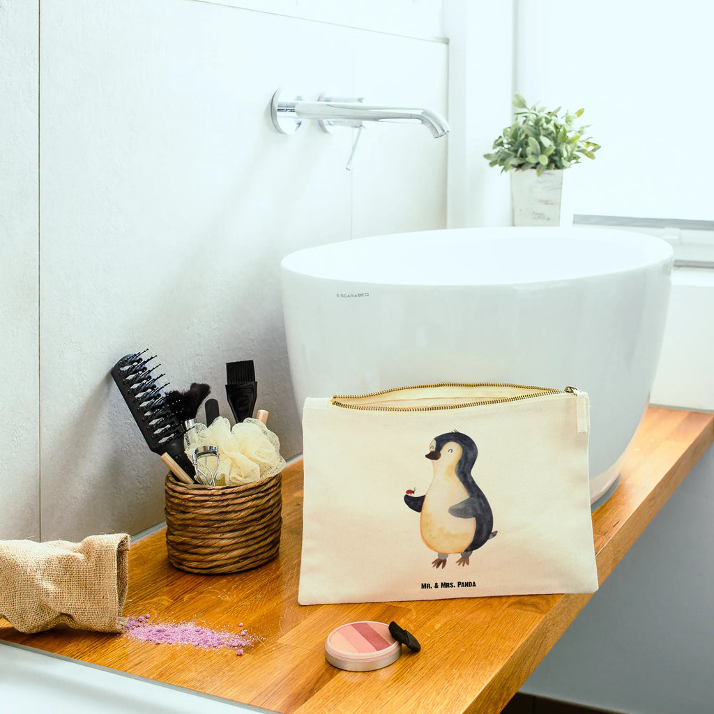 Schminktasche Pinguin Marienkäfer Schminktasche, Kosmetiktasche, Kosmetikbeutel, Stiftemäppchen, Etui, Federmappe, Makeup, XXL, Schminketui, Kosmetiketui, Schlamperetui, Pinguin, Pinguine, Marienkäfer, Liebe, Wunder, Glück, Freude, Lebensfreude