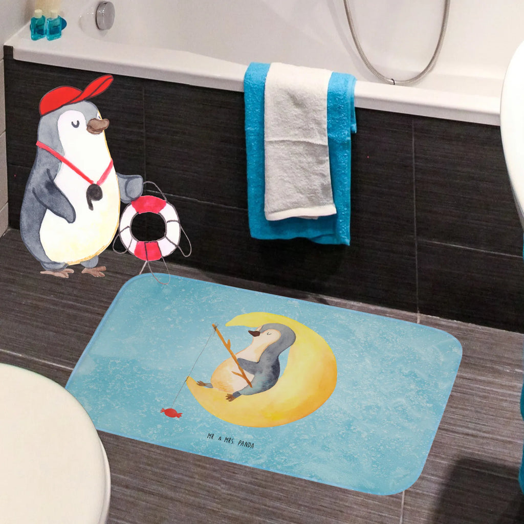 Badvorleger Pinguin Mond Badematte, Badteppich, Duschvorleger, Badezimmerteppich, Badezimmermatte, Badvorleger, Duschmatte, Duschteppich, Badteppiche, Badgarnitur, Badematten, Teppich Badezimmer, Badezimmermatten, Pinguin, Pinguine, Spruch, schlafen, Nachtruhe, Einschlafen, Schlafzimmer, Schlafstörungen, Gästezimmer