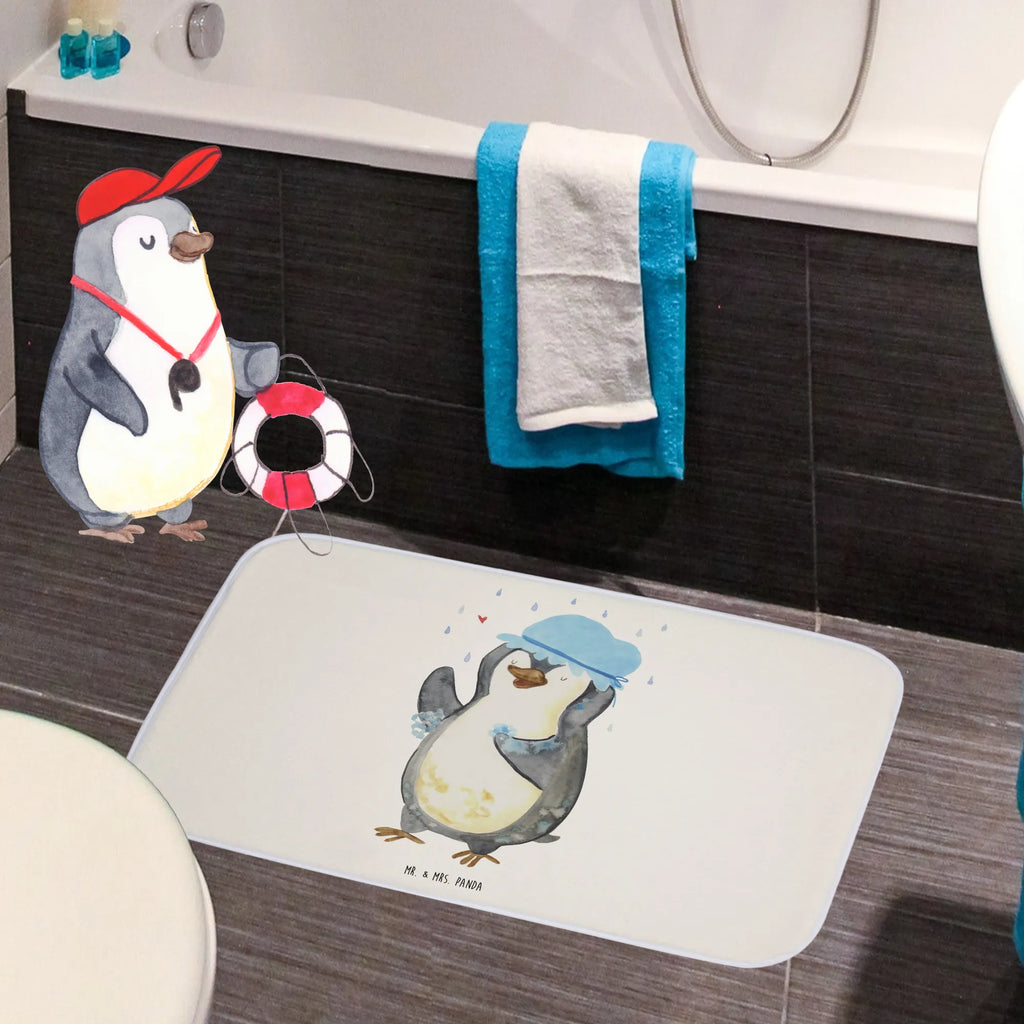 Badvorleger Pinguin duscht Badematte, Badteppich, Duschvorleger, Badezimmerteppich, Badezimmermatte, Badvorleger, Duschmatte, Duschteppich, Badteppiche, Badgarnitur, Badematten, Teppich Badezimmer, Badezimmermatten, Pinguin, Pinguine, Dusche, duschen, Lebensmotto, Motivation, Neustart, Neuanfang, glücklich sein