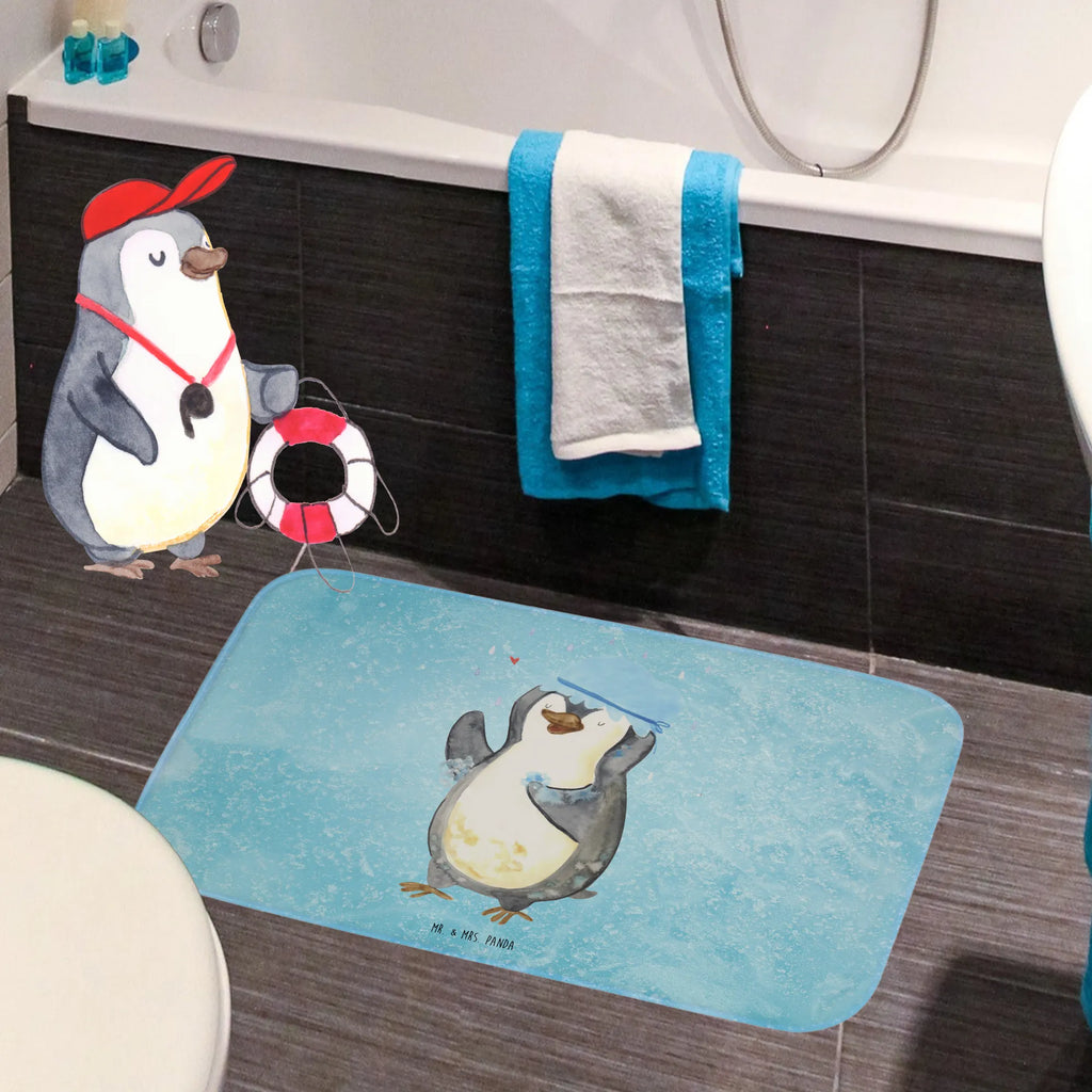 Badvorleger Pinguin duscht Badematte, Badteppich, Duschvorleger, Badezimmerteppich, Badezimmermatte, Badvorleger, Duschmatte, Duschteppich, Badteppiche, Badgarnitur, Badematten, Teppich Badezimmer, Badezimmermatten, Pinguin, Pinguine, Dusche, duschen, Lebensmotto, Motivation, Neustart, Neuanfang, glücklich sein