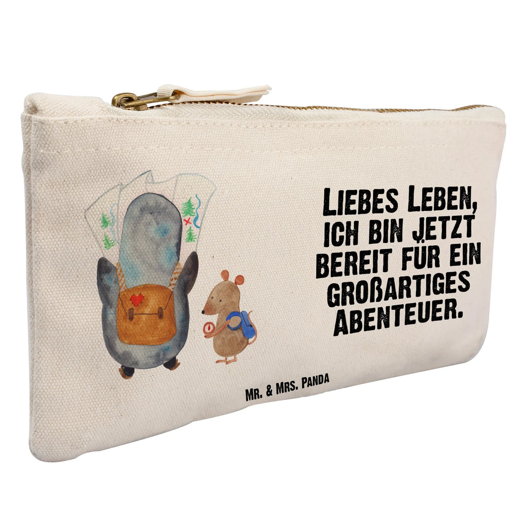 Schminktasche Pinguin & Maus Wanderer Schminktasche, Kosmetiktasche, Kosmetikbeutel, Stiftemäppchen, Etui, Federmappe, Makeup, XXL, Schminketui, Kosmetiketui, Schlamperetui, Pinguin, Pinguine, Abenteurer, Abenteuer, Roadtrip, Ausflug, Wanderlust, wandern