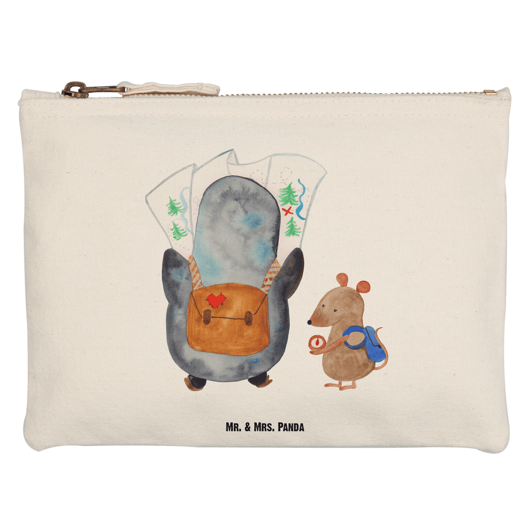 Schminktasche Pinguin & Maus Wanderer Schminktasche, Kosmetiktasche, Kosmetikbeutel, Stiftemäppchen, Etui, Federmappe, Makeup, XXL, Schminketui, Kosmetiketui, Schlamperetui, Pinguin, Pinguine, Abenteurer, Abenteuer, Roadtrip, Ausflug, Wanderlust, wandern