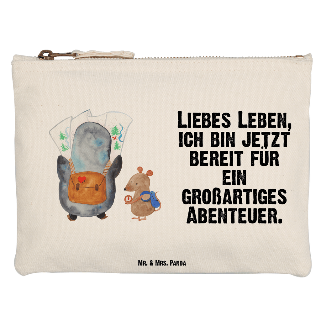 Schminktasche Pinguin & Maus Wanderer Schminktasche, Kosmetiktasche, Kosmetikbeutel, Stiftemäppchen, Etui, Federmappe, Makeup, XXL, Schminketui, Kosmetiketui, Schlamperetui, Pinguin, Pinguine, Abenteurer, Abenteuer, Roadtrip, Ausflug, Wanderlust, wandern