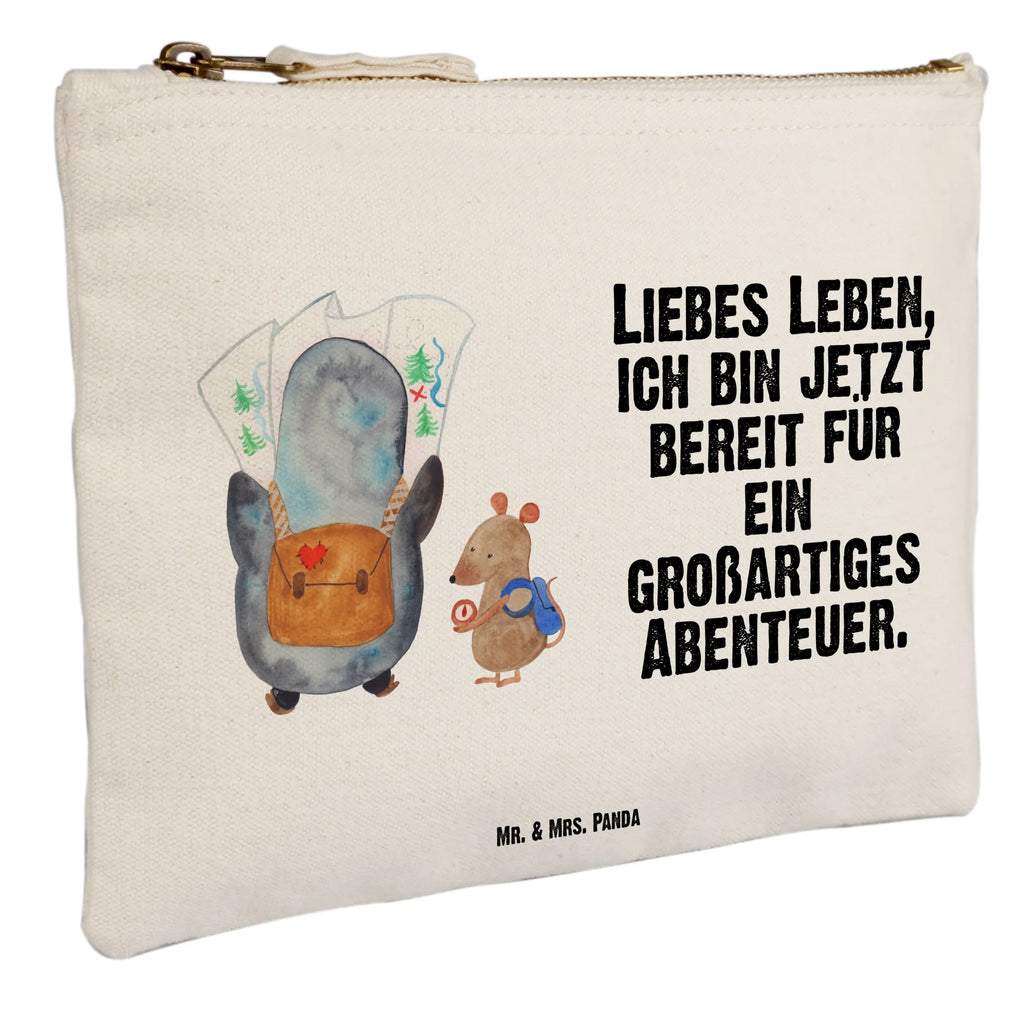 Schminktasche Pinguin & Maus Wanderer Schminktasche, Kosmetiktasche, Kosmetikbeutel, Stiftemäppchen, Etui, Federmappe, Makeup, XXL, Schminketui, Kosmetiketui, Schlamperetui, Pinguin, Pinguine, Abenteurer, Abenteuer, Roadtrip, Ausflug, Wanderlust, wandern