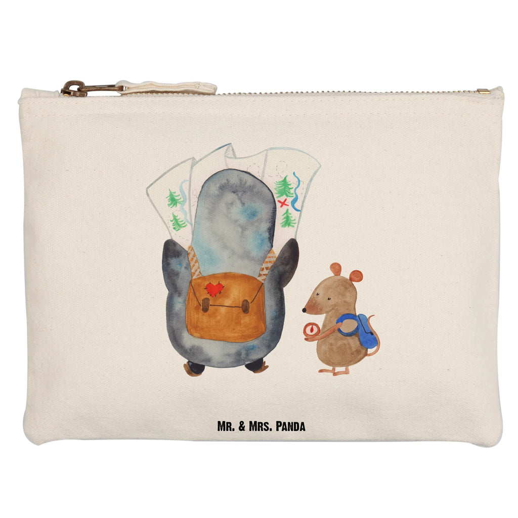 Schminktasche Pinguin & Maus Wanderer Schminktasche, Kosmetiktasche, Kosmetikbeutel, Stiftemäppchen, Etui, Federmappe, Makeup, XXL, Schminketui, Kosmetiketui, Schlamperetui, Pinguin, Pinguine, Abenteurer, Abenteuer, Roadtrip, Ausflug, Wanderlust, wandern