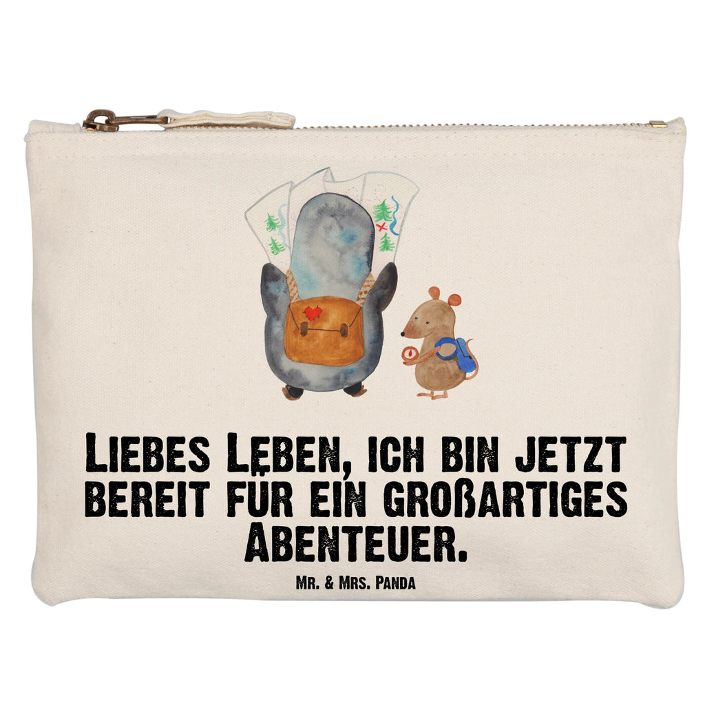 Schminktasche Pinguin & Maus Wanderer Schminktasche, Kosmetiktasche, Kosmetikbeutel, Stiftemäppchen, Etui, Federmappe, Makeup, XXL, Schminketui, Kosmetiketui, Schlamperetui, Pinguin, Pinguine, Abenteurer, Abenteuer, Roadtrip, Ausflug, Wanderlust, wandern