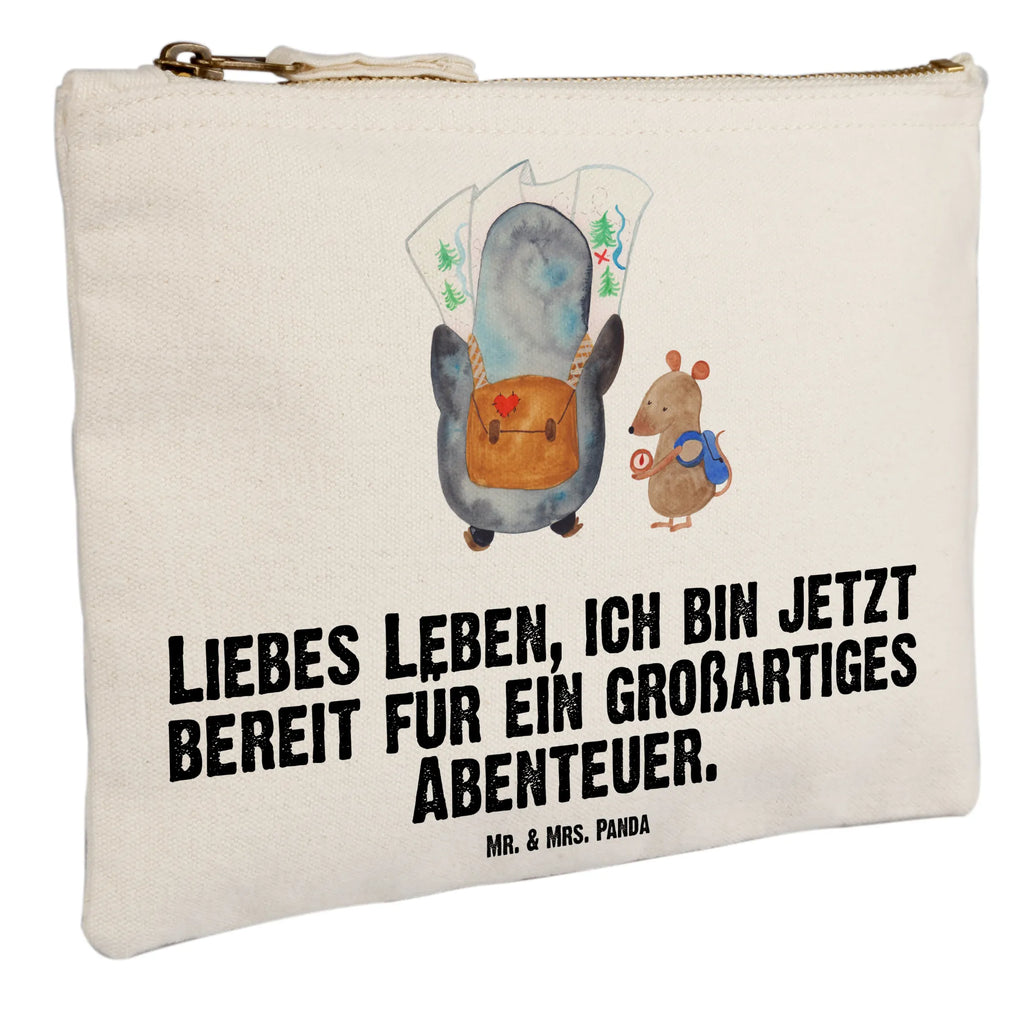 Schminktasche Pinguin & Maus Wanderer Schminktasche, Kosmetiktasche, Kosmetikbeutel, Stiftemäppchen, Etui, Federmappe, Makeup, XXL, Schminketui, Kosmetiketui, Schlamperetui, Pinguin, Pinguine, Abenteurer, Abenteuer, Roadtrip, Ausflug, Wanderlust, wandern