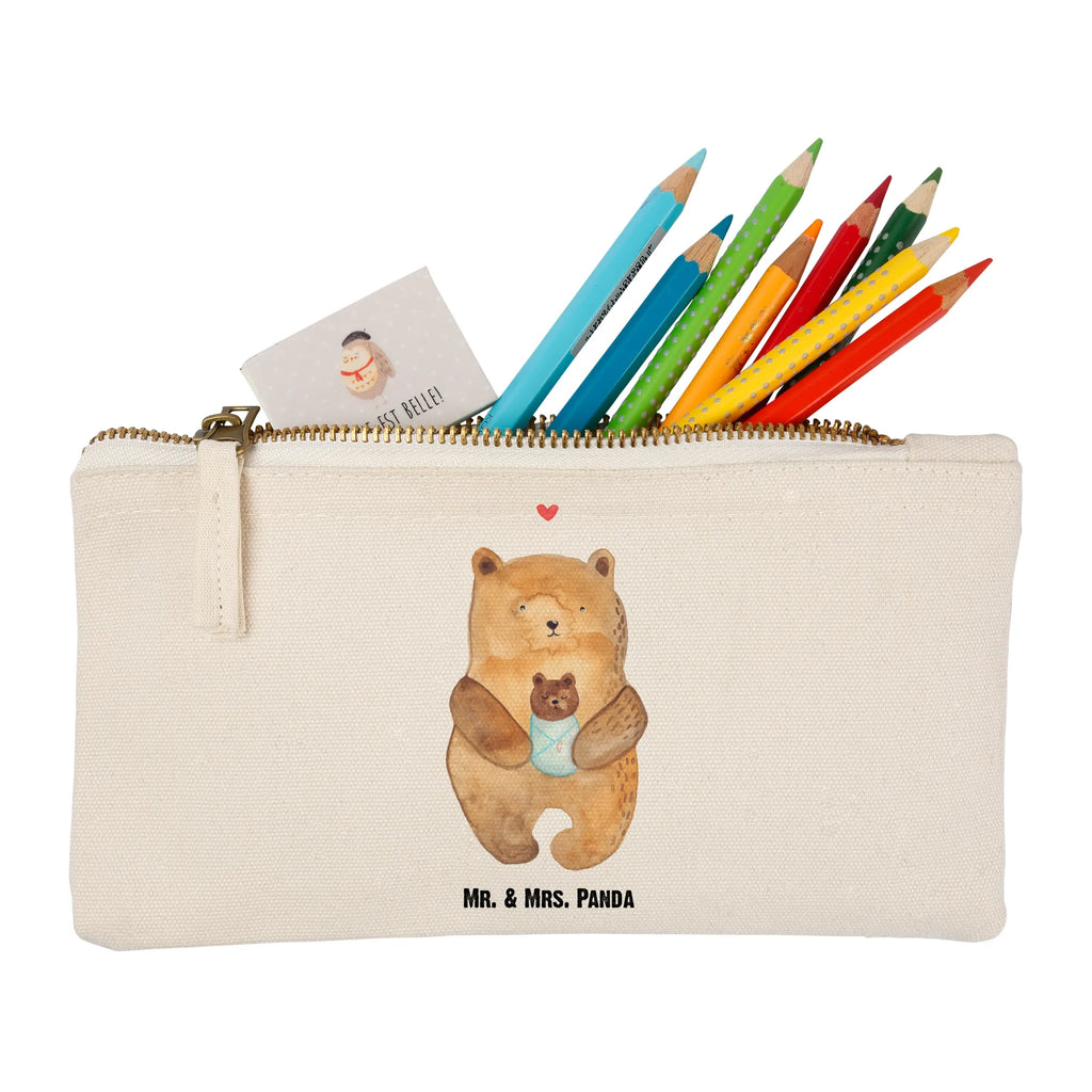 Schminktasche Bär mit Baby Schminktasche, Kosmetiktasche, Kosmetikbeutel, Stiftemäppchen, Etui, Federmappe, Makeup, XXL, Schminketui, Kosmetiketui, Schlamperetui, Bär, Teddy, Teddybär, Eltern, Mutter, Baby, Taufe, Geburt, Nichte, Neffe, Enkel, Enkelin, Täufling, Geburtstag, Glückwunsch