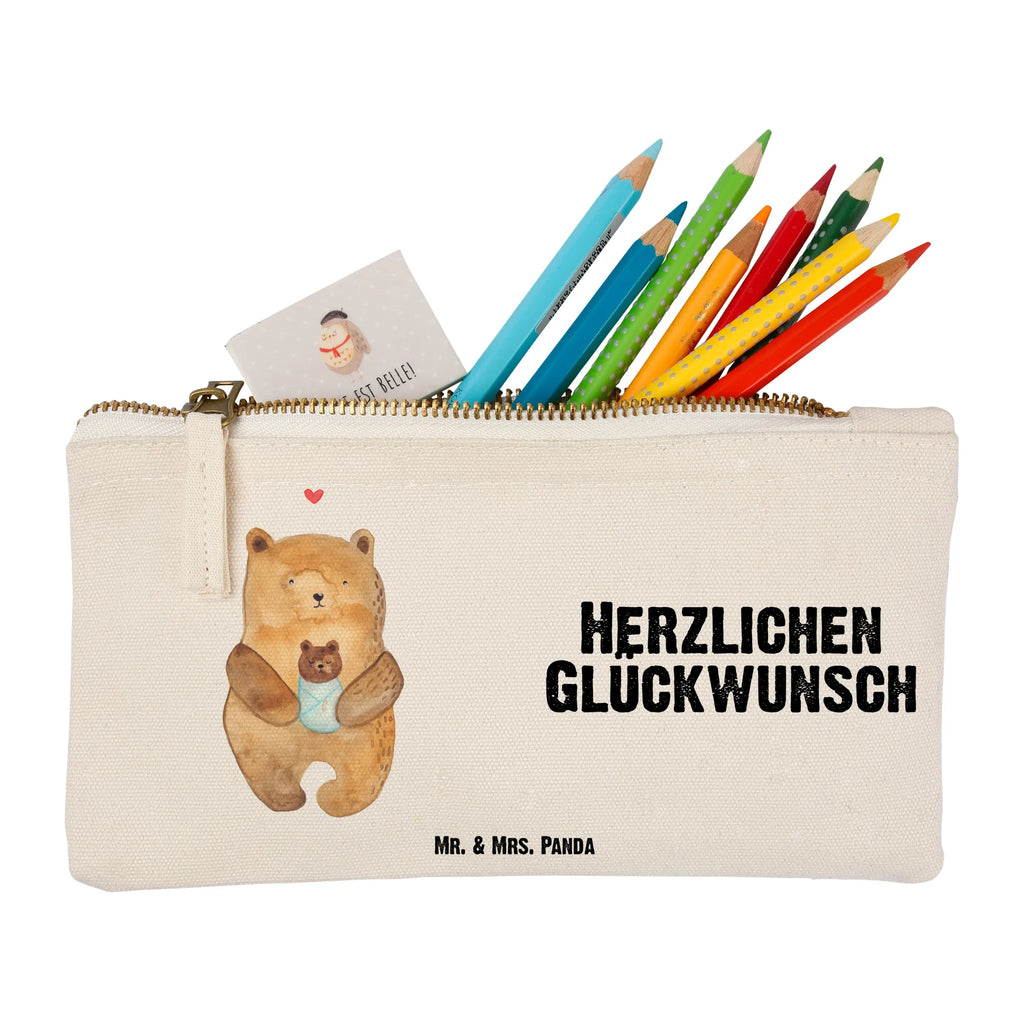 Schminktasche Bär mit Baby Schminktasche, Kosmetiktasche, Kosmetikbeutel, Stiftemäppchen, Etui, Federmappe, Makeup, XXL, Schminketui, Kosmetiketui, Schlamperetui, Bär, Teddy, Teddybär, Eltern, Mutter, Baby, Taufe, Geburt, Nichte, Neffe, Enkel, Enkelin, Täufling, Geburtstag, Glückwunsch