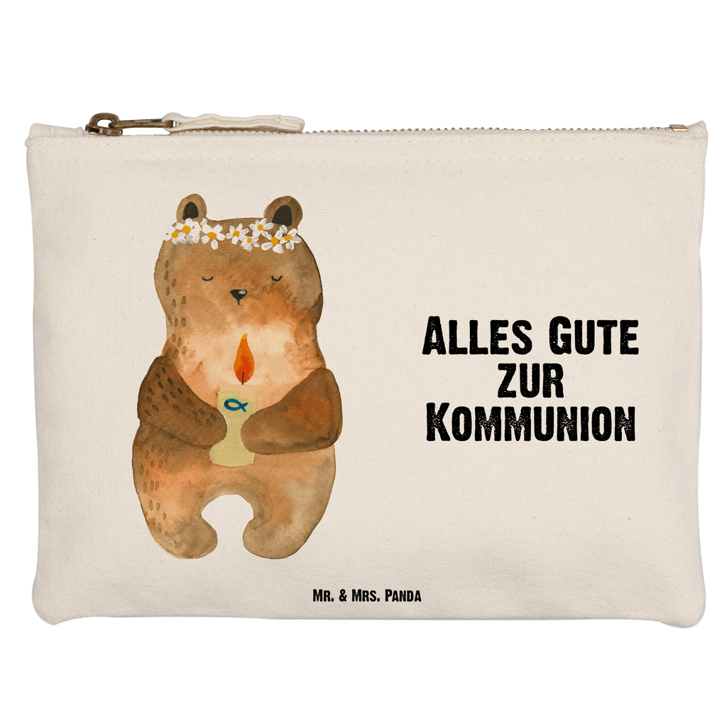 Schminktasche Bär Kommunion Schminktasche, Kosmetiktasche, Kosmetikbeutel, Stiftemäppchen, Etui, Federmappe, Makeup, XXL, Schminketui, Kosmetiketui, Schlamperetui, Bär, Teddy, Teddybär, Kommunion, Gottes Segen, Taufkerze, katholisch