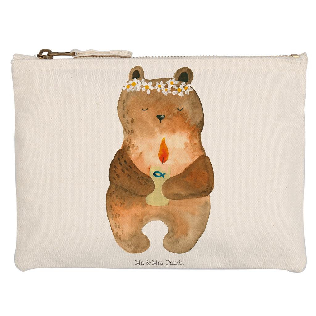 Schminktasche Bär Kommunion Schminktasche, Kosmetiktasche, Kosmetikbeutel, Stiftemäppchen, Etui, Federmappe, Makeup, XXL, Schminketui, Kosmetiketui, Schlamperetui, Bär, Teddy, Teddybär, Kommunion, Gottes Segen, Taufkerze, katholisch